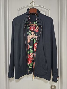 Soft Surroundings Black Bomber Jacket with Floral Lining